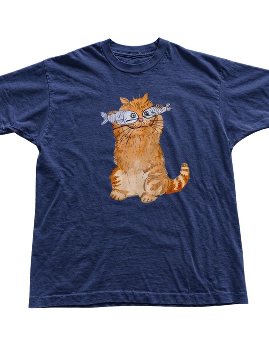 Gildan Tops - Gildan Navy Short Sleeve Tee with Orange Cat Fish Graphic